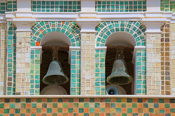 Obraz premium Twin Bells of the Basilica of Our Lady of Copacabana's Belfry, Copacabana, Bolivia, South America