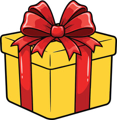Yellow Gift Box with Red Ribbon and Bow – Stylized Celebration Illustration Featuring Rounded Edges and Glossy Finish for Holidays, Birthdays, or Festive Branding