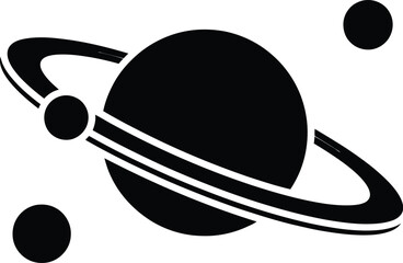 Stylized Planet with Rings and Moons – Minimalist Black and White Space Illustration Resembling Saturn for Astronomy, Science Fiction, or Celestial Decor