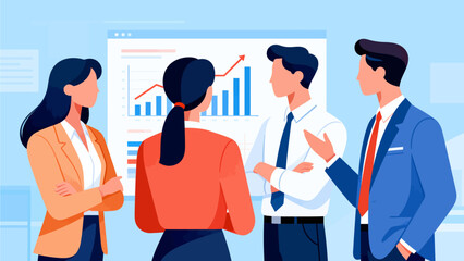 Business team discussing data chart