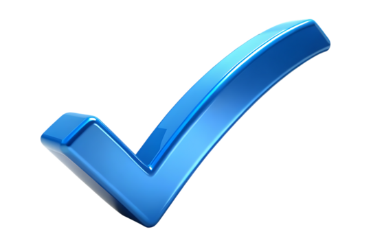 3D Blue Check Mark on Transparent Background High Resolution Render