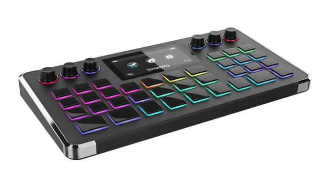 RGB Backlit Streaming and Audio Control Deck Isolated on White.