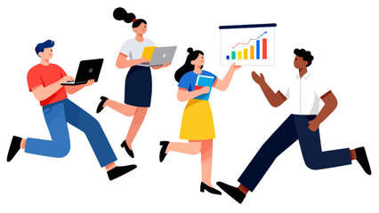 Team working with laptops and charts