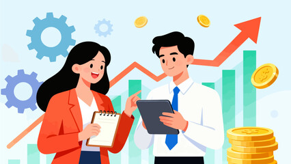 Business people reviewing financial data together