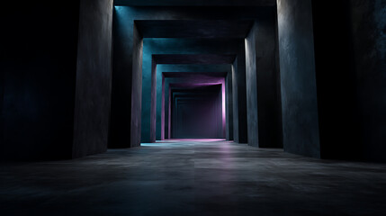 Obraz premium Eerie Concrete Tunnel with Moody Blue and Pink Lighting for Dark Architectural Background