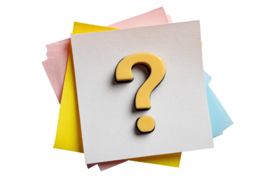 Yellow question mark on a stack of colorful sticky notes