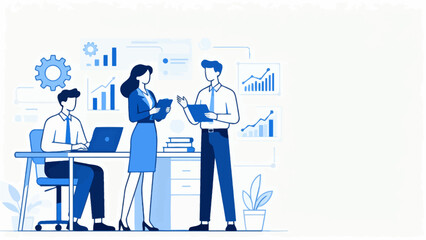 Business team collaborating with data charts