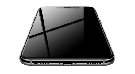 Sleek smartphone with a glossy black screen modern design.