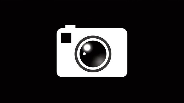 Camera Icon with Lens Flare Effect on Black Background.