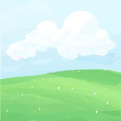 Fototapeta premium landscape green field under the shade of white clouds