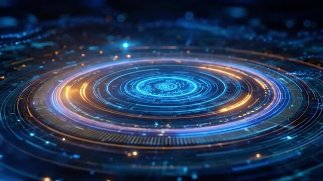 Digital Circle: This image of a glowing circular digital design, perfect for technology projects, represents interconnectedness and data flow.