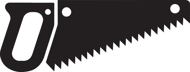 Black silhouette of a hand saw with a wooden handle and serrated blade
