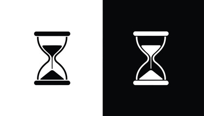   Hourglass icon set – mirrored black and white time symbols with flowing sand for deadline, urgency, time management, and minimal design