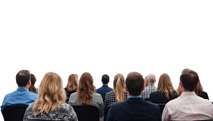 Obraz premium audience members seated in rows facing forward at a lecture event with an emphasis on diverse hairstyles and clothing styles in an auditorium setting