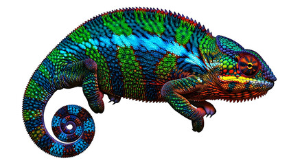 Vibrant Panther Chameleon Isolated on a Clean White Background.
