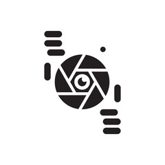 Tech aperture emblem. Futuristic shutter icon, innovation, digital vision, media logo.