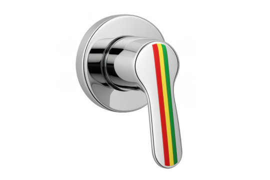 Chrome shower mixer handle with reggae rasta colors