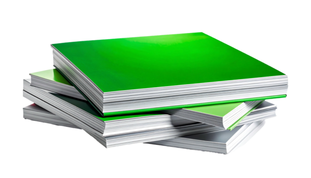 Green books stacked together on a white surface ready for reading. - Powered by Adobe