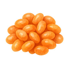 A pile of warm orange baked beans painted in a soft watercolor style, showing glossy texture on a clean white background.