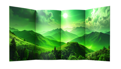 Green Mountain Landscape Panel Display for Home Decor.