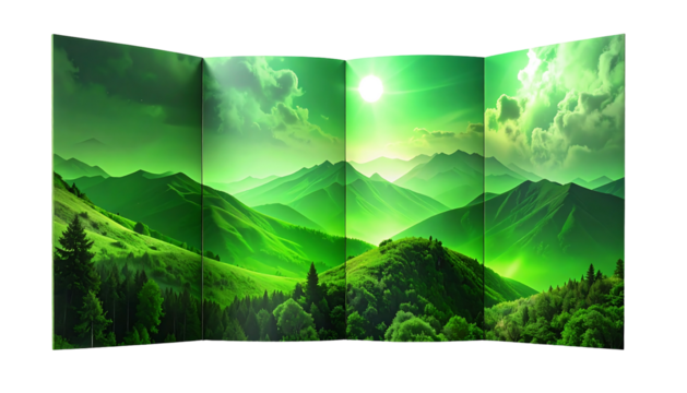 Green Mountain Landscape Panel Display for Home Decor.