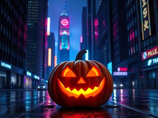 Spooky Halloween Pumpkin in Candlelight