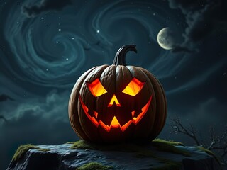 Spooky Halloween Pumpkin in Candlelight