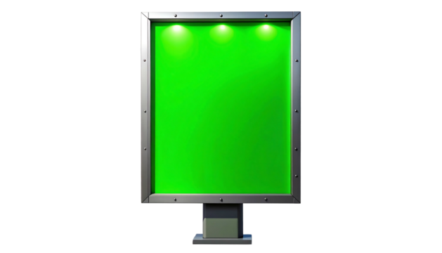 Green screen display board for advertising and information.