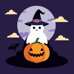 Vector art illustration of a Halloween scene with ghosts