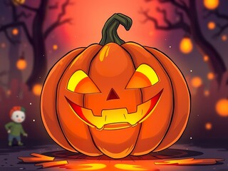 Spooky Halloween Pumpkin in Candlelight