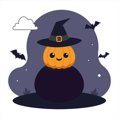 Vector art illustration of a Halloween scene with ghosts