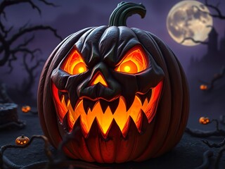 Spooky Halloween Pumpkin in Candlelight