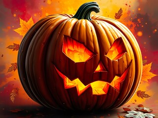 Carved Halloween Pumpkin with Night Glow