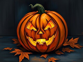 Carved Halloween Pumpkin with Night Glow