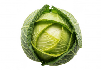 Green cabbage head isolated on a transparent background