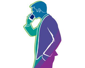 Businessman talking on phone silhouette vector 