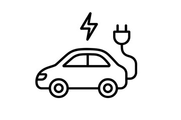 Electric car charging icon. EV charge station point symbol. Eco friendly sustainable vehicle with plug and cable. Green energy and renewable power concept for transportation.