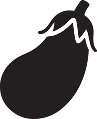 Simple black silhouette of a fresh eggplant vegetable on a white background
