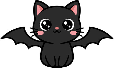 Cute Kawaii Style Cartoon Black Cat with Bat Wings Illustration