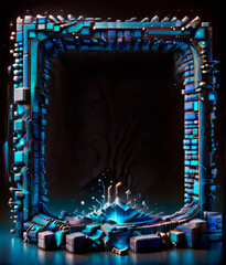 Square Futuristic Digital Frame with Neon Blue and Pink Lights