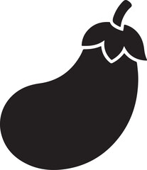 Simple black silhouette of a fresh eggplant vegetable on a white background