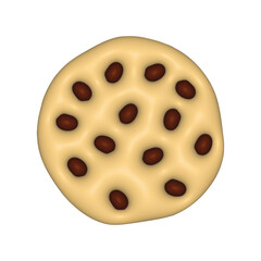Fototapeta premium 3d Chocolate chip cookie biscuit icon. Delicious cookie, render style. Bite of dessert, bread crumbs, chocolate sweetness. Cookies symbol. Modern 3D Vector illustration isolated on white background.