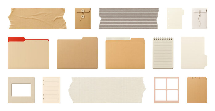 PNG Vintage stationery collection with folders, element set on transparent background