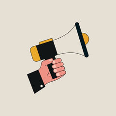 Minimal Flat Vector of Hand Holding Megaphone | Loudspeaker Illustration for Announcement and Marketing Design