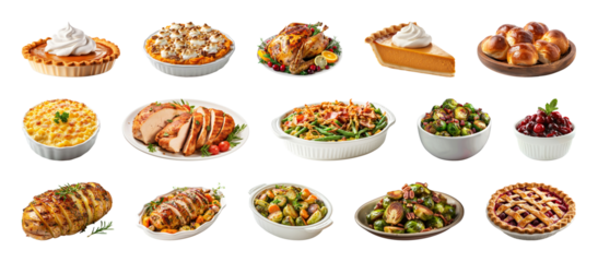 PNG Assorted delicious holiday dishes, element set on transparent background