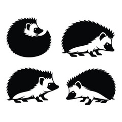 Charming hedgehog collection various poses silhouette design animal cute wildlife prickly mammal garden creature silhouette