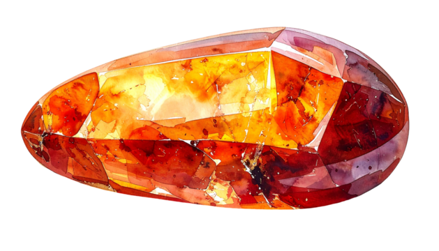 Sparkling gemstone with vibrant orange and red hues.