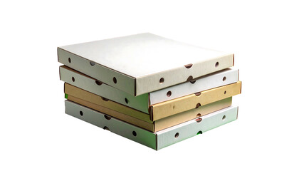 Stack of pizza boxes isolated on white background.