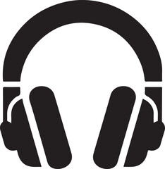 Black silhouette of headphones with musical notes emitting sound waves