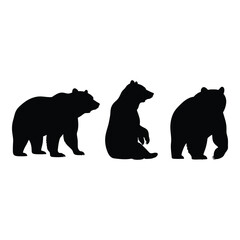 Three silhouette bears standing sitting and walking wildlife animal collection silhouette